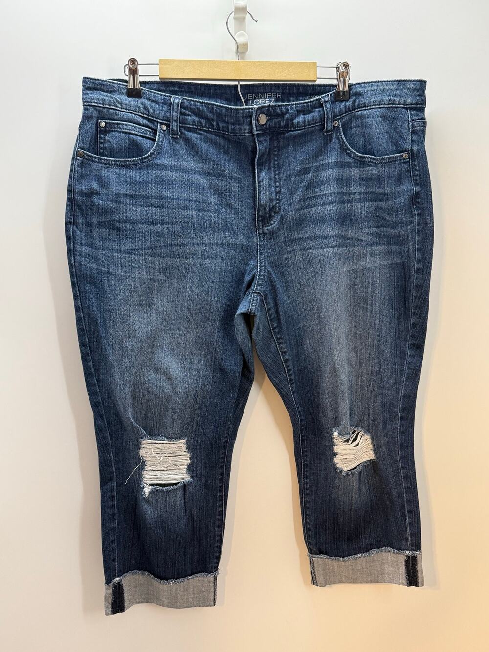 JLo Blue Jean Denim Cuff Pants 5 Pocket Distressed Women’s Size 18W